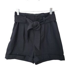 Madewell 1937 High Waist Sash Paperbag Wool Blend Belted Shorts Size 0 Black
